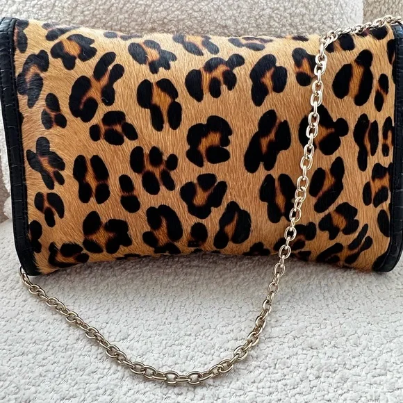 Black Label by Chico's Leopard Print Clutch/Shoulder Bag